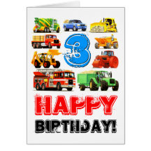 3ème anniversaire de grands camions carte de vœux