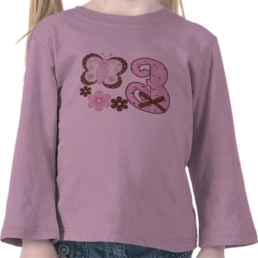 3ème anniversaire de papillon rose t-shirt