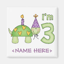 3ème anniversaire de petite tortue aimants pour réfrigérateur