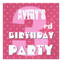 3ème Fête d'anniversaire 3 ans de pois rose W641 Faire-parts