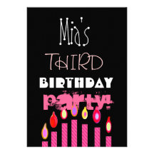 3ème Noir rose moderne de bougies de fête d'annive Invitations Personnalisées