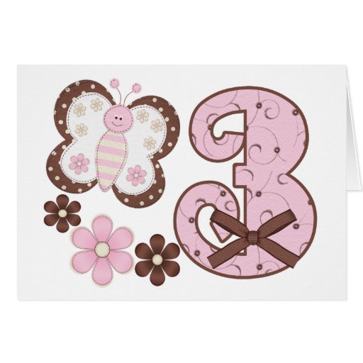 3èmes invitations d'anniversaire de papillon rose carte