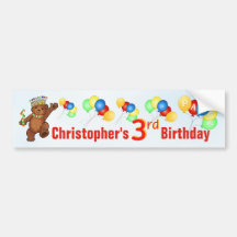 3rd Birthday Party Teddy Bear Prince Bumper Sticker