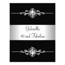 40 et fête d'anniversaire argentée noire fabuleuse faire-parts
