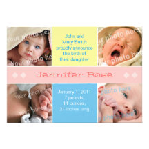 4 faire-part de naissance roses d'image