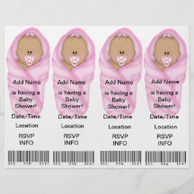 4 invitations roses de baby shower - faveurs de si tract personnalisé