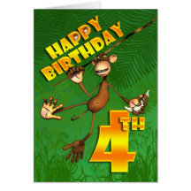 4ème banane heureuse de singe d'anniversaire carte de vœux