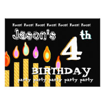 4ème Bougie CustomTemplate d'or de fête d'annivers Cartons D'invitation Personnalisés
