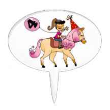 4ème fille d'anniversaire (poney de partie) étiquette à gâteau
