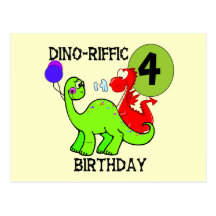 4èmes T-shirts et cadeaux d'anniversaire de dinosa Carte Postale