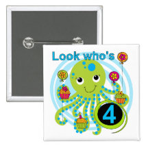 4èmes T-shirts et cadeaux d'anniversaire de poulpe Badges Avec Agrafe