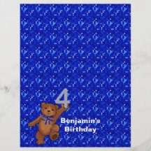 4th Birthday Dancing Bear Scrapbook Paper 3 Full Color Flyer