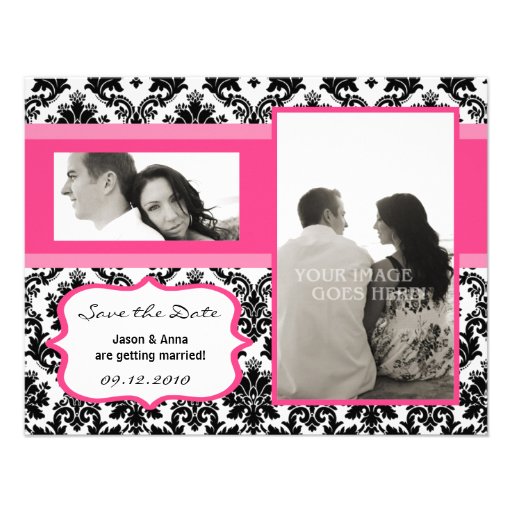 4x5 sauvent la carte de date - damassé noire et ro invitation personnalisable