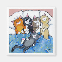 5 chatons somnolents - aimant d'art de chat