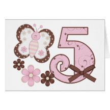 5èmes invitations d'anniversaire de papillon rose carte