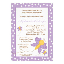 5x7 JUMELLE l'invitation pourpre de baby shower de
