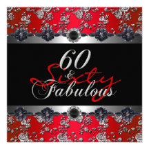 60 et soixantième rouge fabuleux d'argent de fête  invitation personnalisée