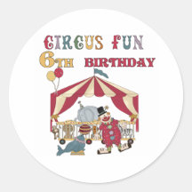 6ème anniversaire de cirque adhésifs ronds