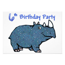 6ème anniversaire de rhinocéros bleu invitations personnalisées