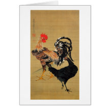 7. 大鶏雌雄図, couple de 若冲 des poulets, Jakuchū Cartes De Vœux