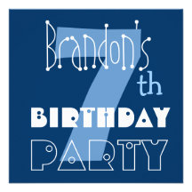7ème bleu de l'anniversaire de l'enfant moderne no faire-parts