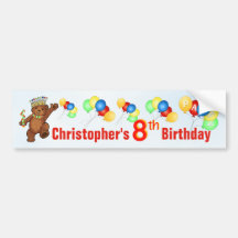 8th Birthday Party Teddy Bear Prince Bumper Sticker