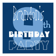 9ème bleu de l'anniversaire de l'enfant moderne no faire-part personnalisé