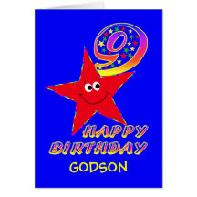 9ème carte d'anniversaire d'étoile souriante rouge