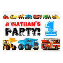 Ă?re fête d'anniversaire de grands camions invitations