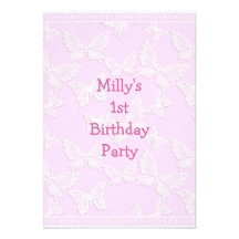 Ă?re fête d'anniversaire de papillon de rose blanc faire-part personnalisé