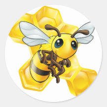 Abeille de bande dessinée avec le nid d'abeilles autocollant rond