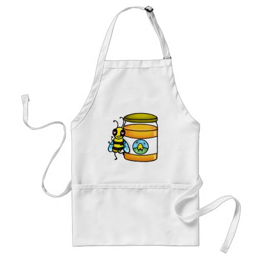 Abeille de bande dessinée se penchant sur le pot d tablier