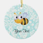 Abeille mignonne ; Motif turquoise de damassé Ornements