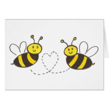 Abeilles de miel avec le coeur cartes de vœux