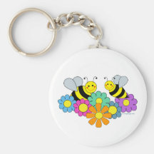 Abeilles et fleurs porte-clefs