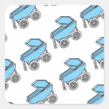 Adorable Cute Carriage Baby Boy Shower Stickers