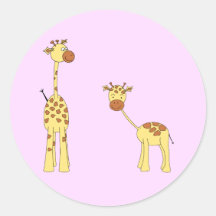 Adulte et girafe de bébé. Bande dessinée Adhésifs Ronds