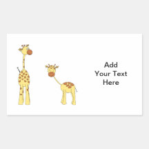 Adulte et girafe de bébé. Bande dessinée Autocollant Rectangulaire