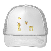 Adulte et girafe de bébé. Bande dessinée Casquette