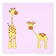 Adulte et girafe de bébé. Bande dessinée Invitations Personnalisées