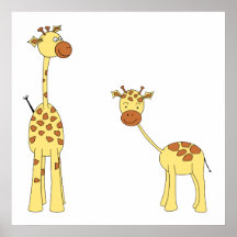Adulte et girafe de bébé. Bande dessinée Poster