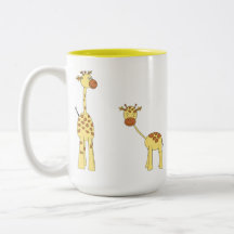 Adulte et girafe de bébé. Bande dessinée Tasse