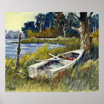 Affiche abandonnée de bateau à rames
