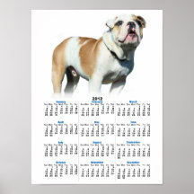 Affiche anglaise de calendrier du bouledogue 2012