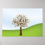 Affiche blanche d'arbre fleurissant