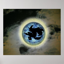 Affiche bleue de Halloween de pleine lune de sorci