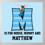 Affiche bleue de pièce de bébé du monogramme "M" d