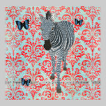 Affiche bleue de zèbre de Boho et de damassé de pa posters