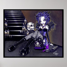Affiche bleue gothique d'ange de crâne de Gabriell