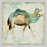 Affiche bleue rêveuse d'art de chameaux posters